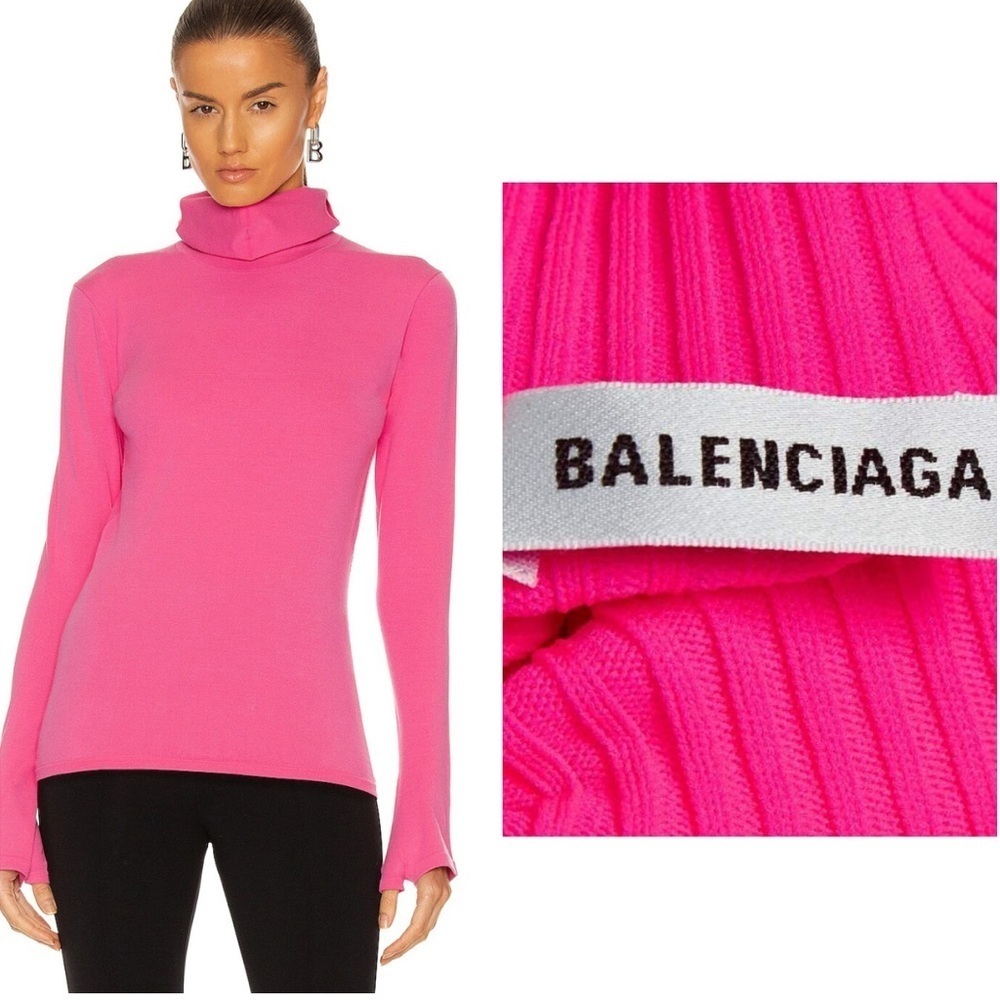 Balenciaga ribbed knit turtleneck sweater fluro fuschia pink NWT